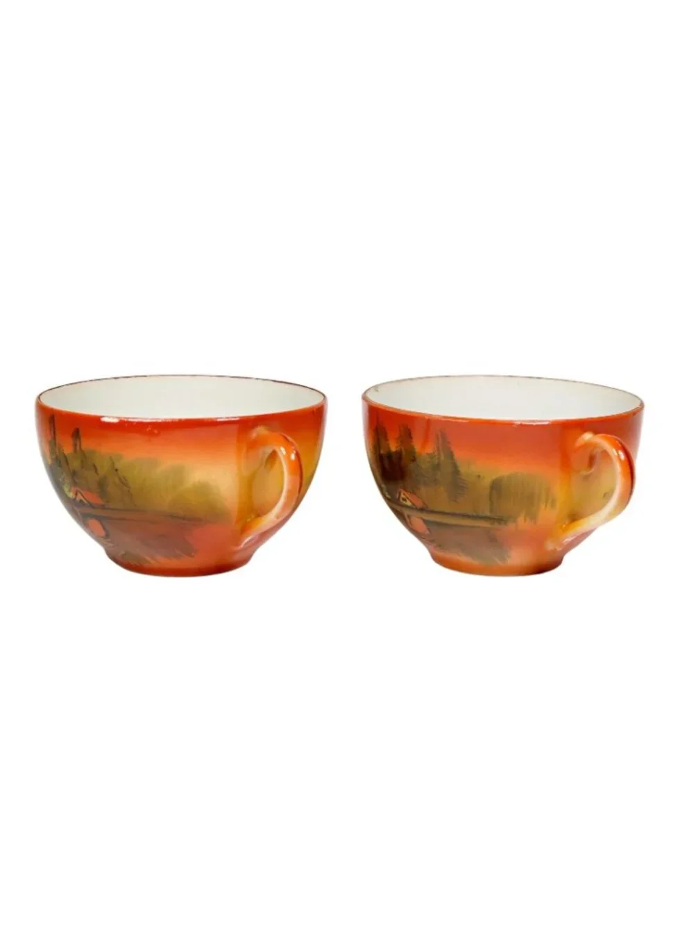 Scenic Luster Teacup & Saucer Pair 1920s-1940s Made in Japan Hand-Painted